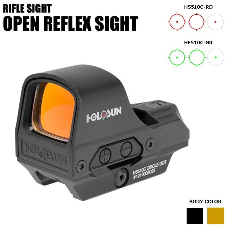 HOLOSUN HE510C-GR オープンリフレックスサイト HOLOSUN 510C オープンリフレックス サークルドットサイト ソーラーモデル