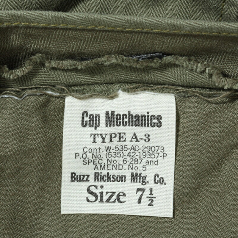 BUZZ RICKSON'S / バズリクソンズ CAP MECHANICS TYPE A-3 定番 キャップ Olive Drab 7_1/4  [BR02536]