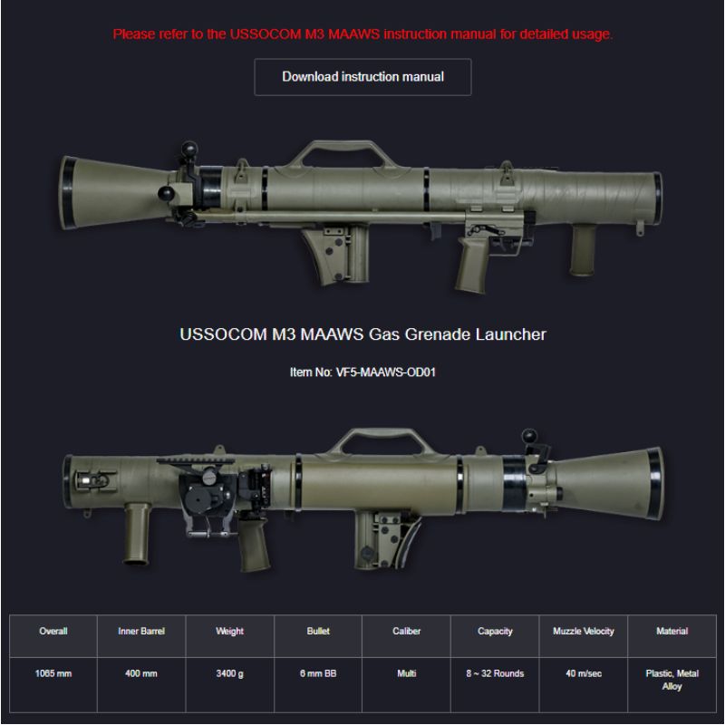 VFC US SOCOM M3 MAAWS カールグスタフ型 作動可 ガス ロケットランチャー [VF5J-MAAWS-OD01]