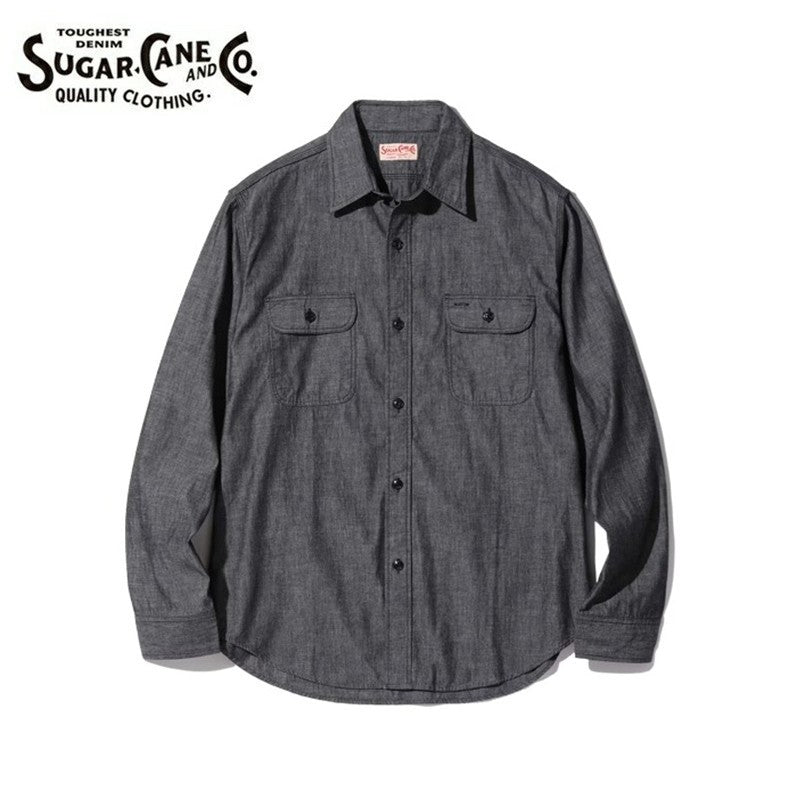 SUGAR CANE / シュガーケーン CHAMBRAY WORK SHIRTS 定番 ブラックシャンブレー ワークシャツ(LONG SLEEVE) [SC29159]