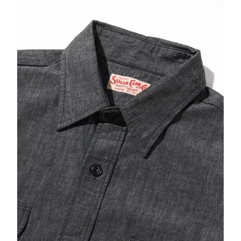 SUGAR CANE / シュガーケーン CHAMBRAY WORK SHIRTS 定番 ブラックシャンブレー ワークシャツ(LONG SLEEVE) [SC29159]