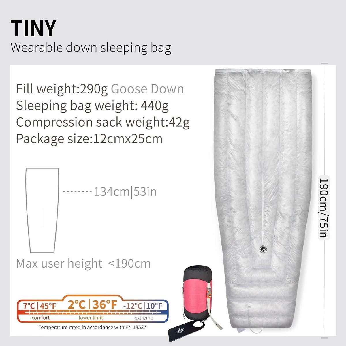 WIND HARD / ウインドハード Tiny 10D 800FP 超軽量 ウェアラブル グースダウン 寝袋 バックパッキング&キャンプ用 [TINY]