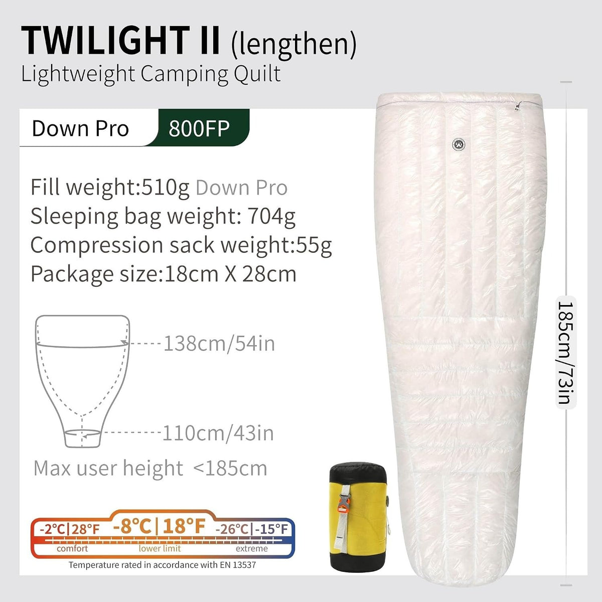 WIND HARD / ウインドハード Twilight II 10D 800FP バックパッキングとキャンピング用の冬用超軽量キルトスリーピングバッグ、大人用ダウンスリーピングバッグ [Twilight II]